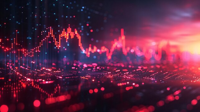 A dynamic candlestick chart displaying fluctuations in stock market data, illustrating trends and price movements. This image highlights the volatility and analysis essential for traders and investors