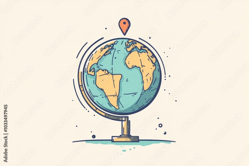 Leinwandbilder This design features a simplified globe showcasing a marked destination with a single location pin, emphasizing travel and exploration. Generative AI