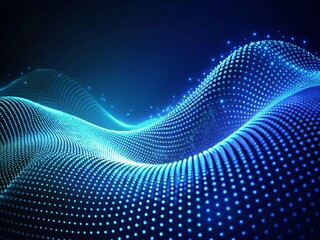 Abstract Blue Wave with Moving Dots - Flow of Particles in Cyber Technology, Futuristic Design, Minimalist Aesthetic, Digital Waves, Tech Background, Modern Art