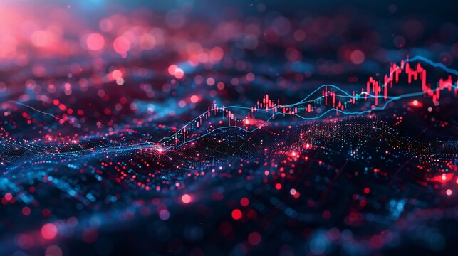 A dynamic candlestick chart displaying fluctuations in stock market data, illustrating trends and price movements. This image highlights the volatility and analysis essential for traders and investors