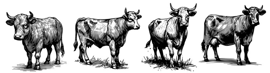 artistic sketch of a cow in a playful pose captured in minimalist line art black vector