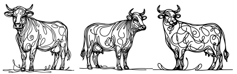 abstract bovine silhouette in simple monoline line art black vector