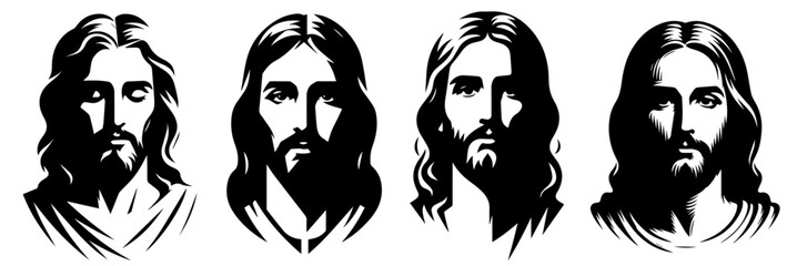 classic jesus christ portrait set in detailed black and white sketches
