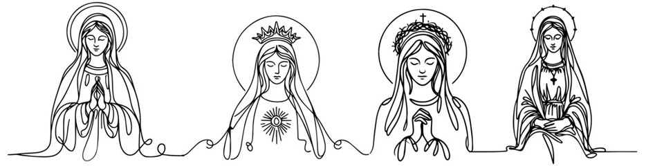 Our Lady Virgin Mary, vector illustration: Madonna, Mother of God silhouette, decorative religious icon, 