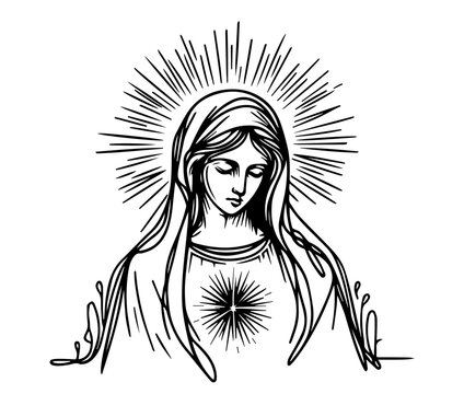recommend clip art: sacred portrait of mother mary with halo in black vector