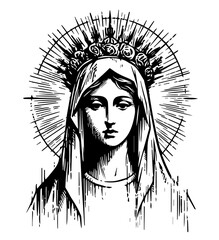 mary portrait mother mary religious illustration black vector