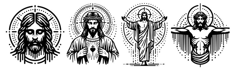 jesus christ portraits hand-drawn with intricate details for spiritual designs