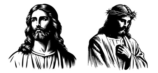 hand-drawn jesus christ portrait set in detailed sketch style