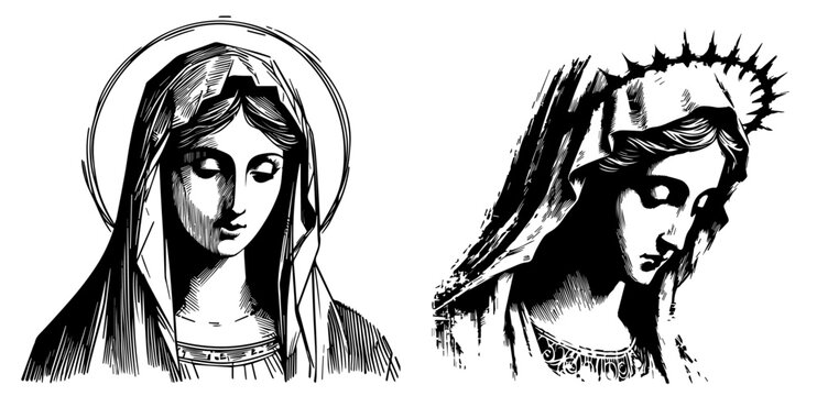 religious portrait of mary mother of jesus in black vector