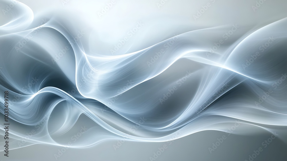 Poster A soft, flowing abstract design featuring light, translucent waves in shades of white and gray, evoking a sense of calm and serenity.