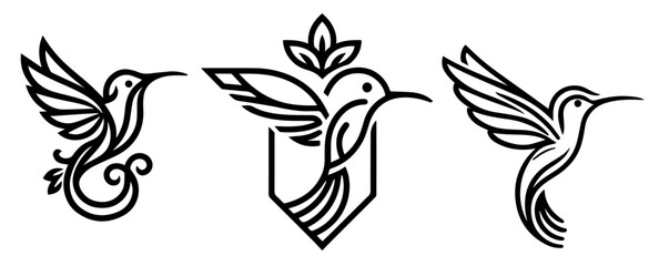 simple hummingbird bird monoline design in black vector