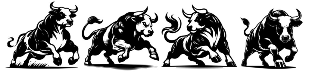 creative monoline depiction of a bull suitable for branding and logos black vector