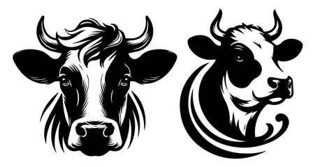 minimalist line art logo design featuring a stylized cow silhouette black vector