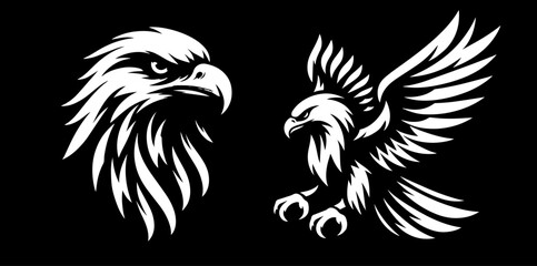 strong and graceful eagle in monochrome line art logo black vector