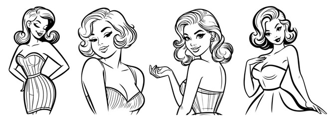 pinup girl silhouette in seductive pose black vector