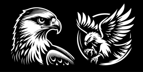 Fototapeta premium powerful eagle illustration in monochrome line art logo black vector