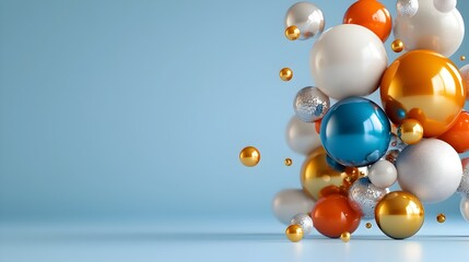 Floating Metallic Geometric Shapes in Blank Digital Space Perfect for Text Overlay Graphic Design and 3D Compositions