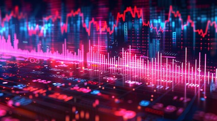 A dynamic candlestick chart displaying fluctuations in stock market data, illustrating trends and price movements. This image highlights the volatility and analysis essential for traders and investors