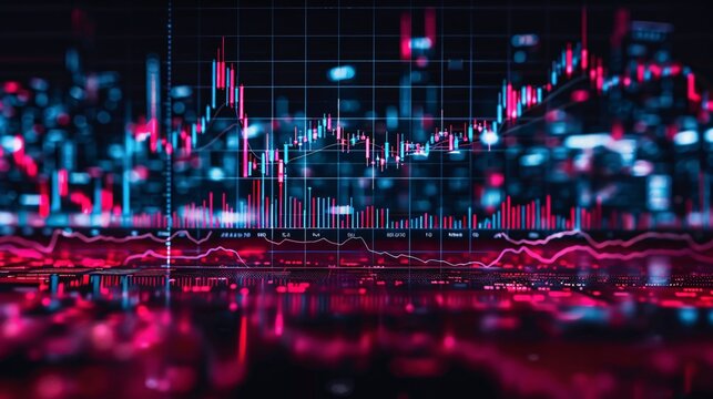 A dynamic candlestick chart displaying fluctuations in stock market data, illustrating trends and price movements. This image highlights the volatility and analysis essential for traders and investors