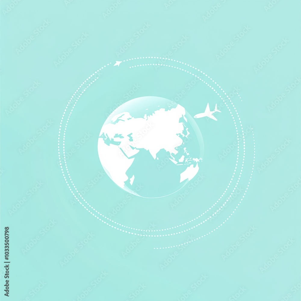Poster a simple globe is illustrated with an airplane creating a trail, evoking a sense of adventure and in