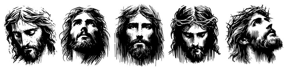 jesus christ face drawings in sketch style for inspirational religious artwork © Luka
