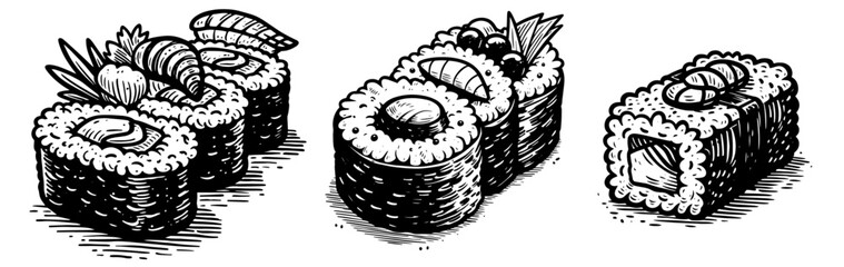 delightful collection of sushi designs in black vector art for culinary lovers