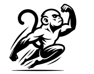 artistic silhouette of a monkey in action, perfect for branding and animal-themed projects in a sleek logo style black vector