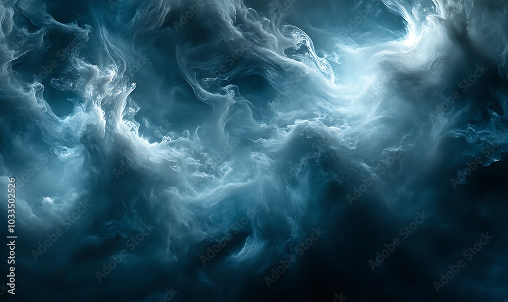 Poster a swirling, dramatic display of dark clouds and mist, evoking a sense of depth and mystery in a cosm