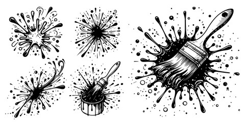set of dynamic paint splash illustrations in black vector