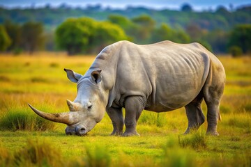 Obraz premium Wild white rhinoceros grazing in Africa bush