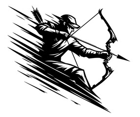 logo of an archer with bow, sleek black vector style