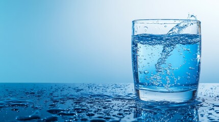 Hydration Station - Refreshing glass of water with droplets on a clean white surface. Perfect for health, wellness, and lifestyle concepts.