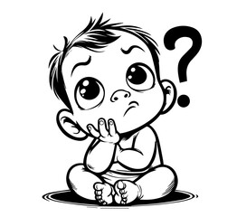 cartoon child expression, black vector illustration