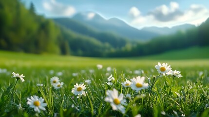 A breathtaking misty meadow at sunrise filled with a vibrant array of colorful wildflowers blooming in the soft ethereal light  This serene