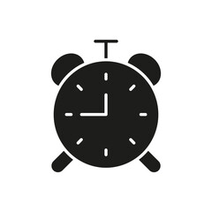 Alarm Clock Silhouette Icon, Symbol of Timing for Fitness, Meals, Exercise. Scheduled Activities. Isolated Vector Illustration
