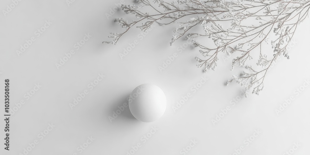 Poster christmas gray minimal background featuring a mock-up greeting card and a ball. flat lay, copy space