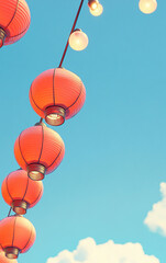 Fototapeta premium Red lanterns filling the sky above the clouds 
