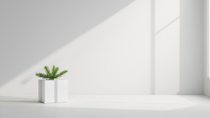 Gift box on a clean white surface with ample open space for personalized text in the center.