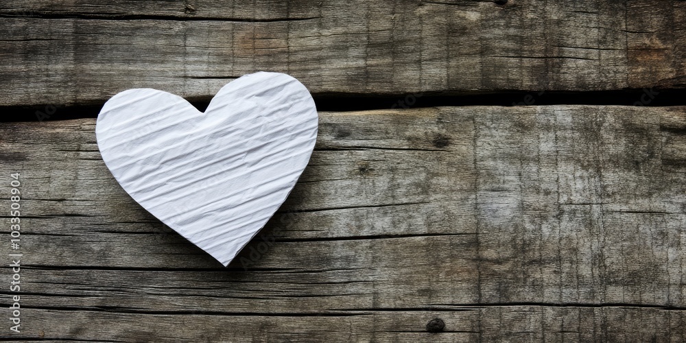 Poster blank paper in the shape of a heart on a wooden surface with copyspace, ideal for a valentine's back