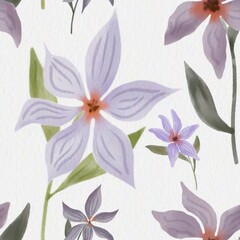Elegant floral watercolor seamless pattern with delicate purple flowers for textile and design