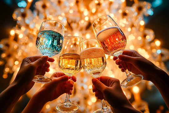 Personnes trinquant ensemble en levant leur verres