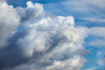 Approaching storm clouds, thunder clouds covering the sky, close-up of clouds