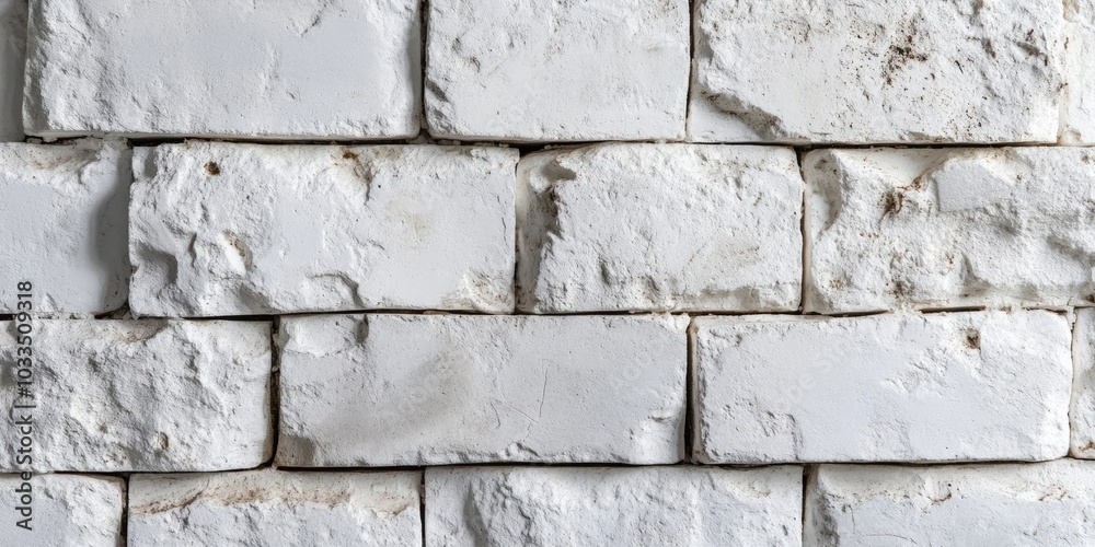Poster Close-up view of a wall composed of white bricks and cement. Textured background. Copyspace for your text and decoration.