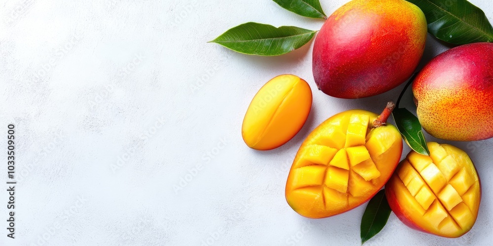 Aufkleber fresh mango on a white background. copyspace available on the right side.