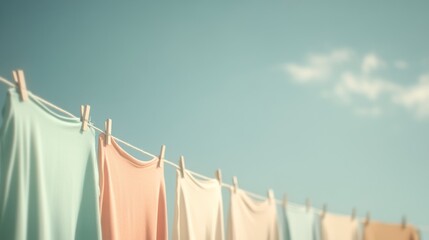 Colorful Fabrics Drying Under Blue Sky