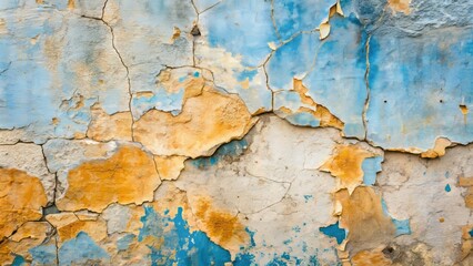 Obraz premium Aged Weathered Blue Beige Concrete Wall Texture for Vintage Look Background in Documentary Photography