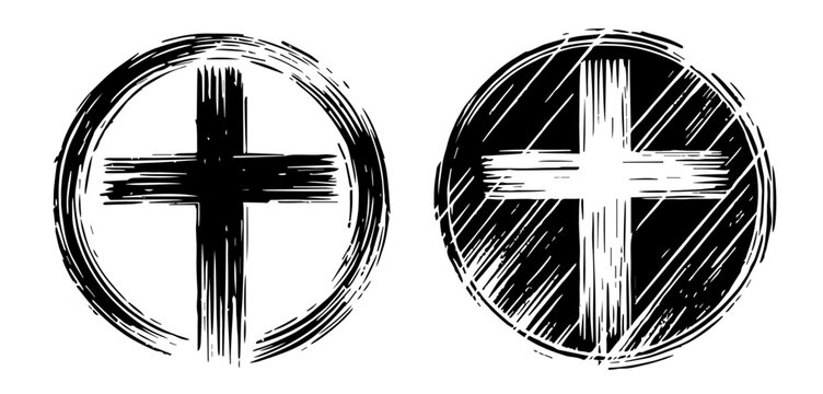 spiritual christian attributes in minimalist line drawing style black vector