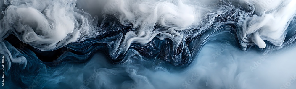 Poster a mesmerizing swirl of blue and white creating an ethereal cloud-like effect, reminiscent of ocean w