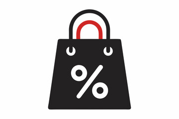 Discount shopping bag icon vector, Modern shop bag silhouette, Shopping bag with discount percentage icon vector
