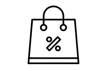 Shopping bag with discount percentage icon vector, Shopping bag vector silhouette
